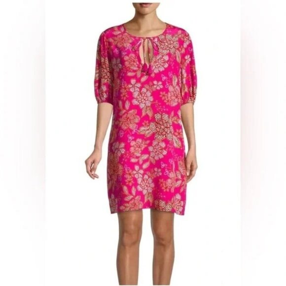 JOHNNY WAS JADE vesna dress tunic mini 100% silk pink multi floral boho S - Picture 3 of 10